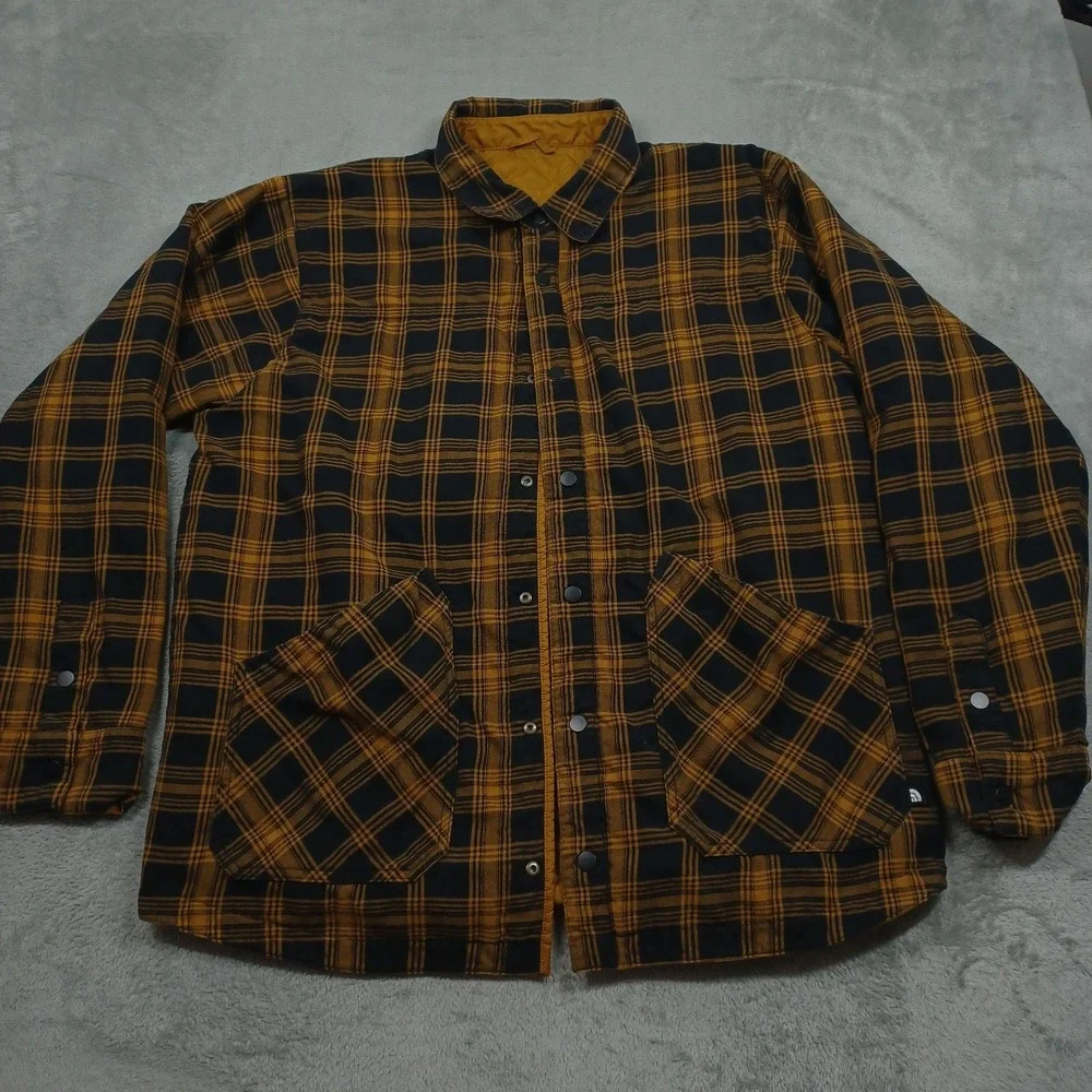 North Face Shacket Mens XL Black Plaid Reversible‎ Snap Lightweight Pockets